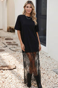 Midnight Muse Lace Maxi Tee Dress