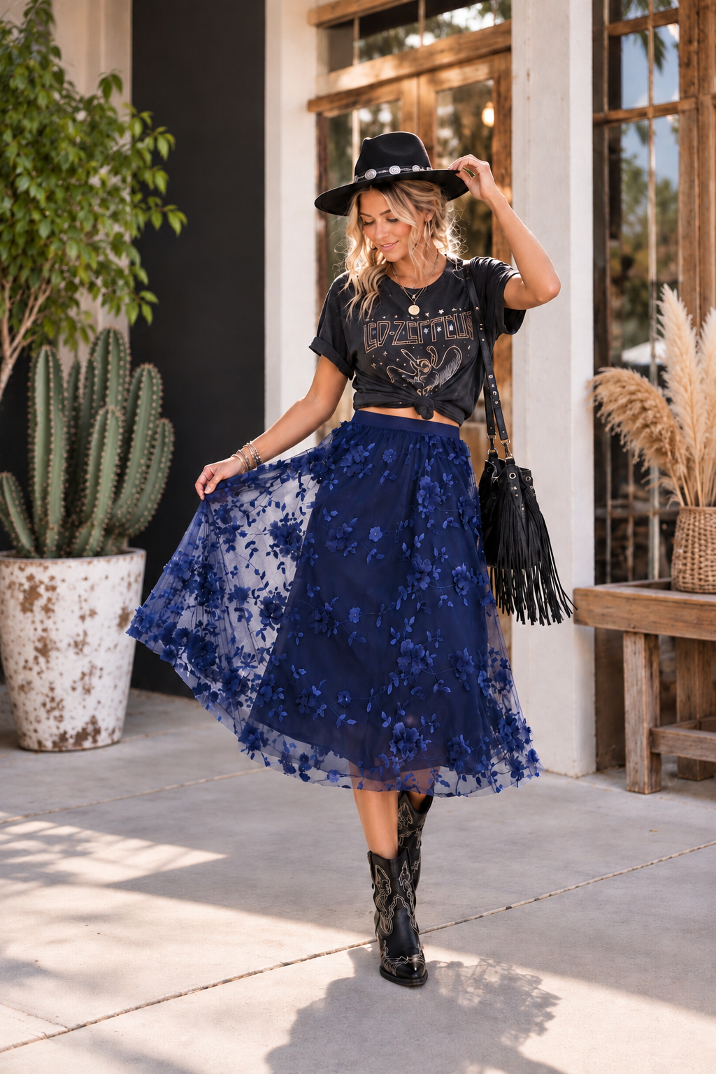 Moonlight 3D Floral Tulle Midi Skirt