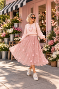 La Jolla Blush 3D Floral Tulle Midi Skirt