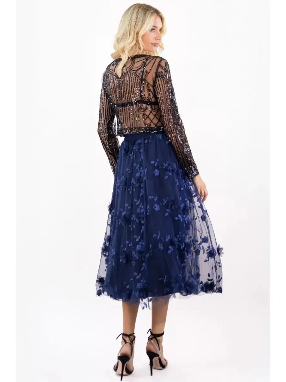 Moonlight 3D Floral Tulle Midi Skirt