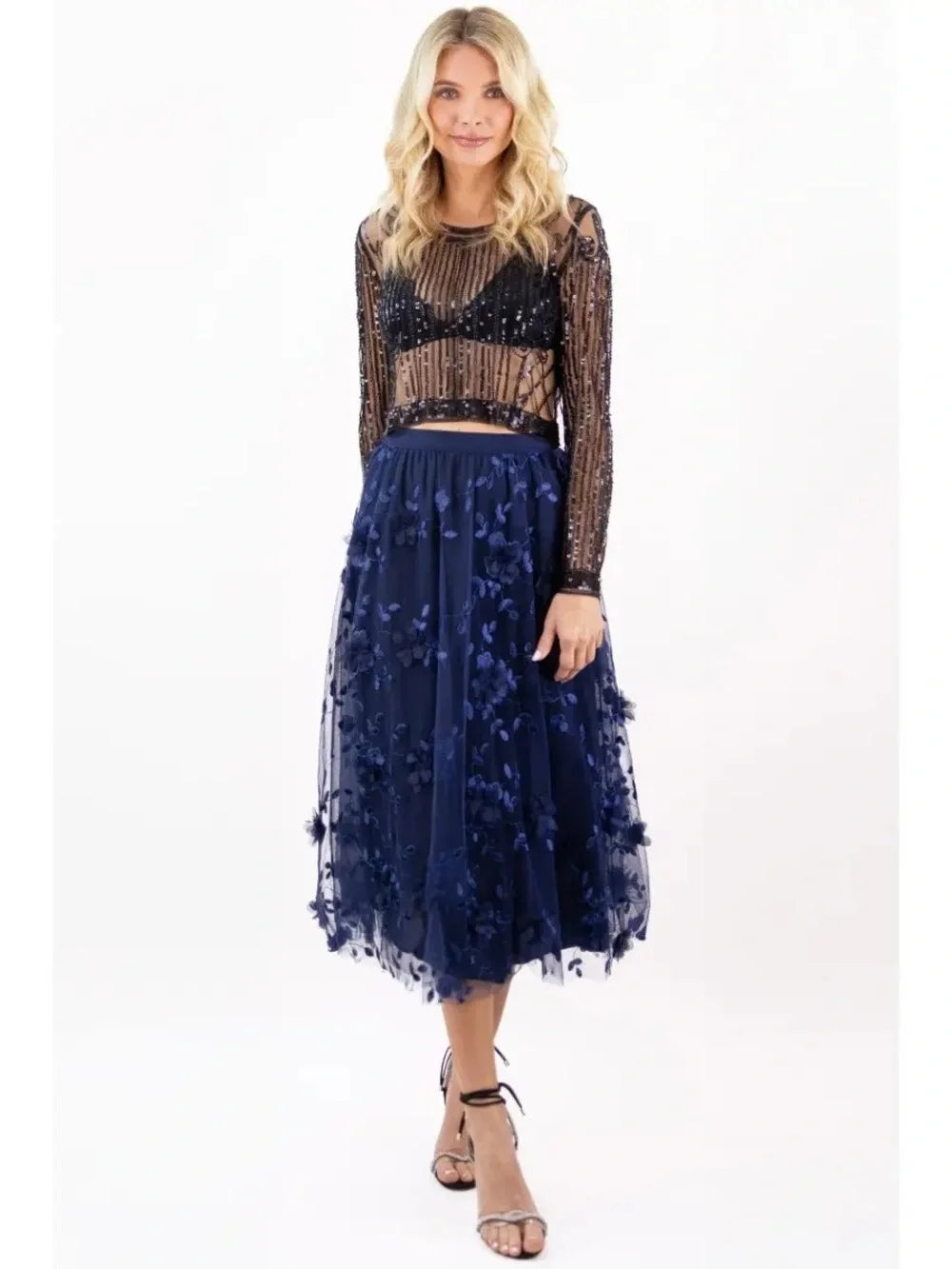 Moonlight 3D Floral Tulle Midi Skirt
