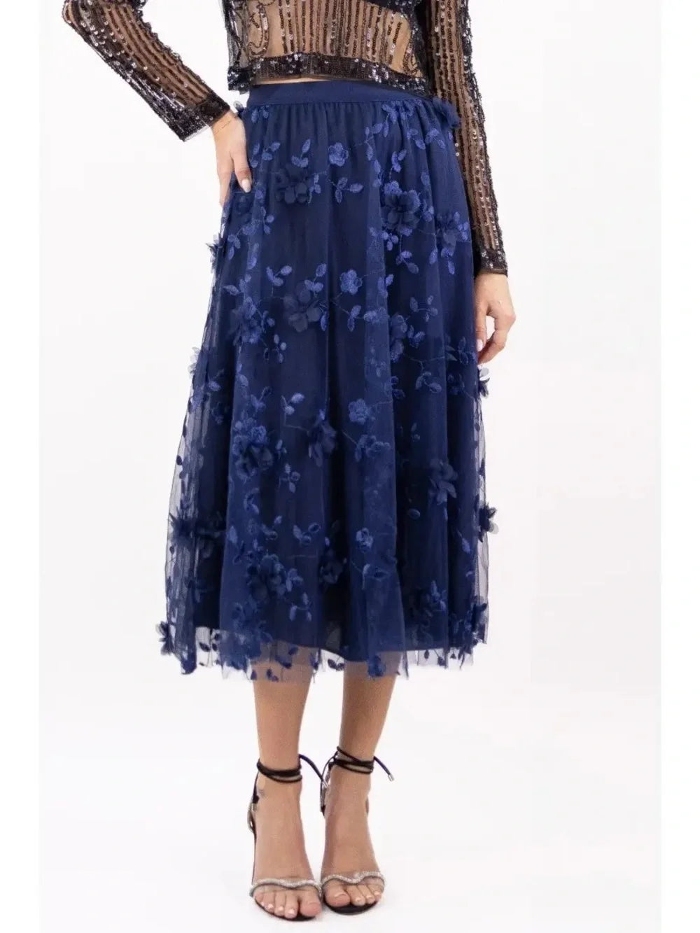 Moonlight 3D Floral Tulle Midi Skirt