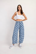 Pacific Beach Checkered Barrel Jeans