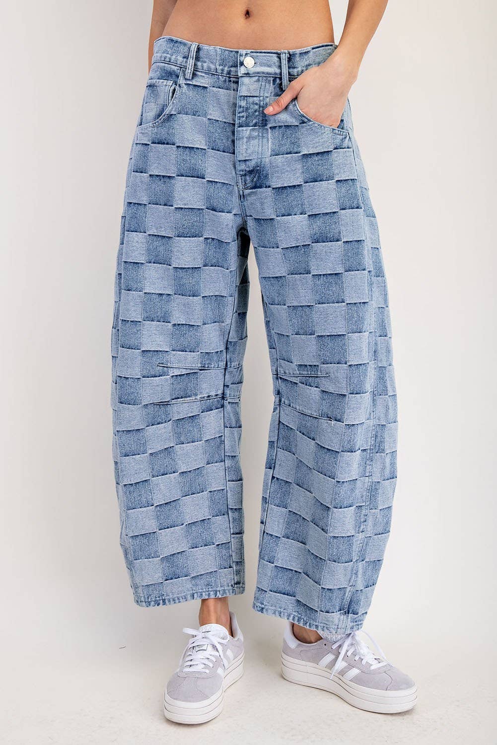 Pacific Beach Checkered Barrel Jeans