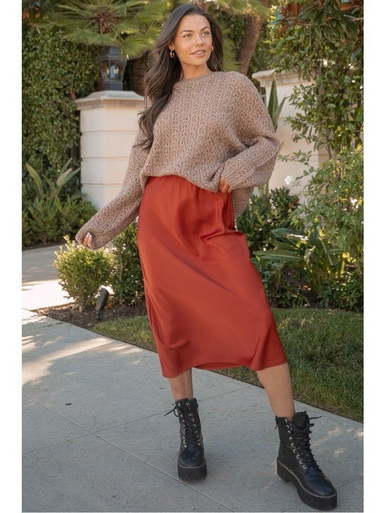 Sunset Cliffs Satin Midi Skirt