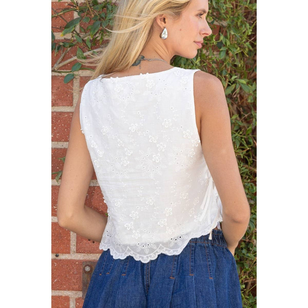 Coastal Breeze Eyelet Side Tie Top