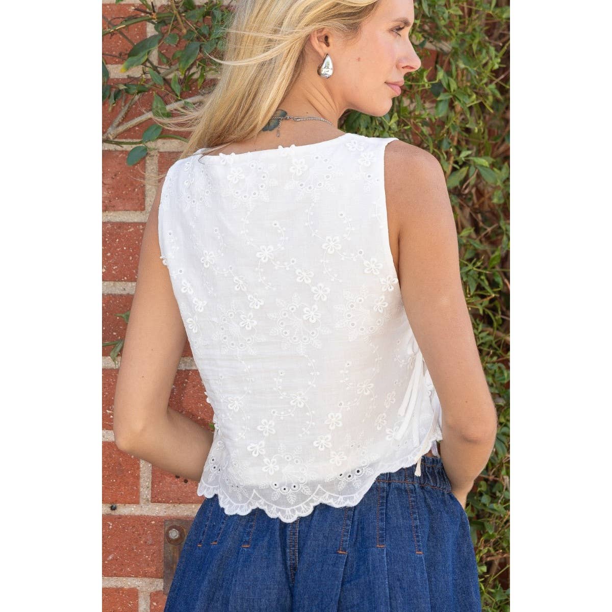 Coastal Breeze Eyelet Side Tie Top