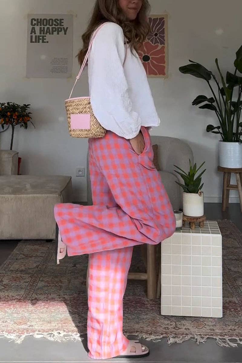 Bonfire Babe Wide Leg Checkered Pants