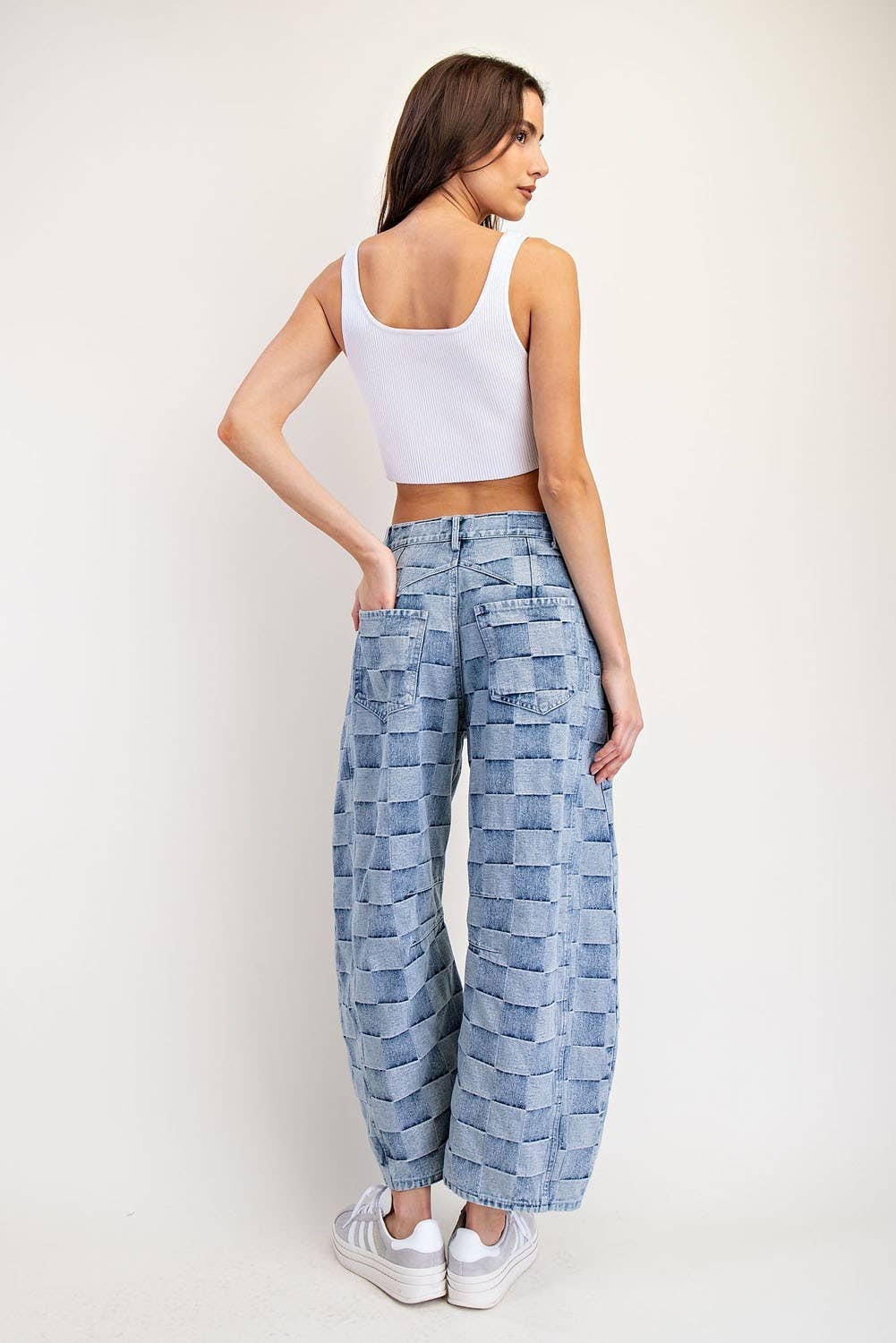 Pacific Beach Checkered Barrel Jeans