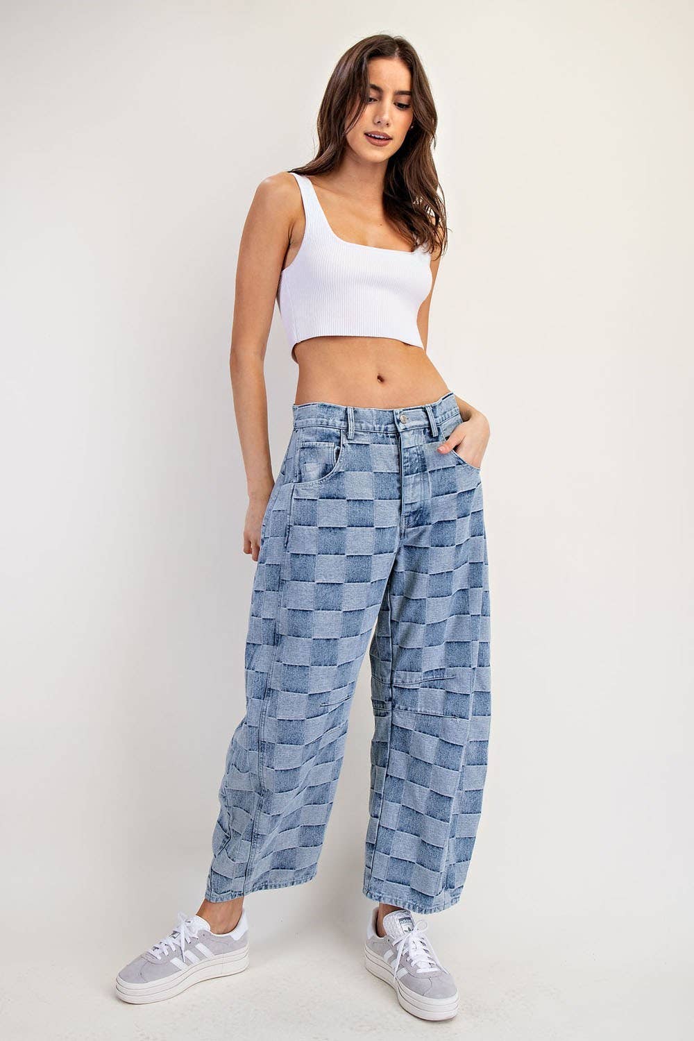 Pacific Beach Checkered Barrel Jeans