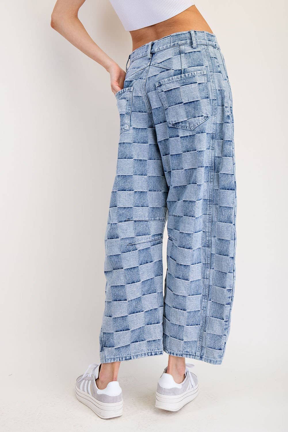 Pacific Beach Checkered Barrel Jeans