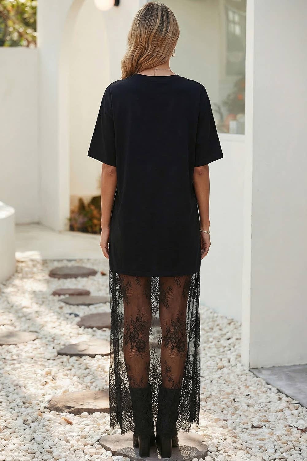Midnight Muse Lace Maxi Tee Dress