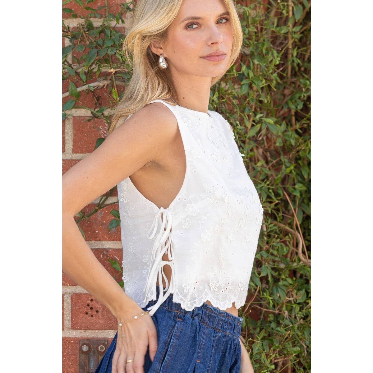 Coastal Breeze Eyelet Side Tie Top