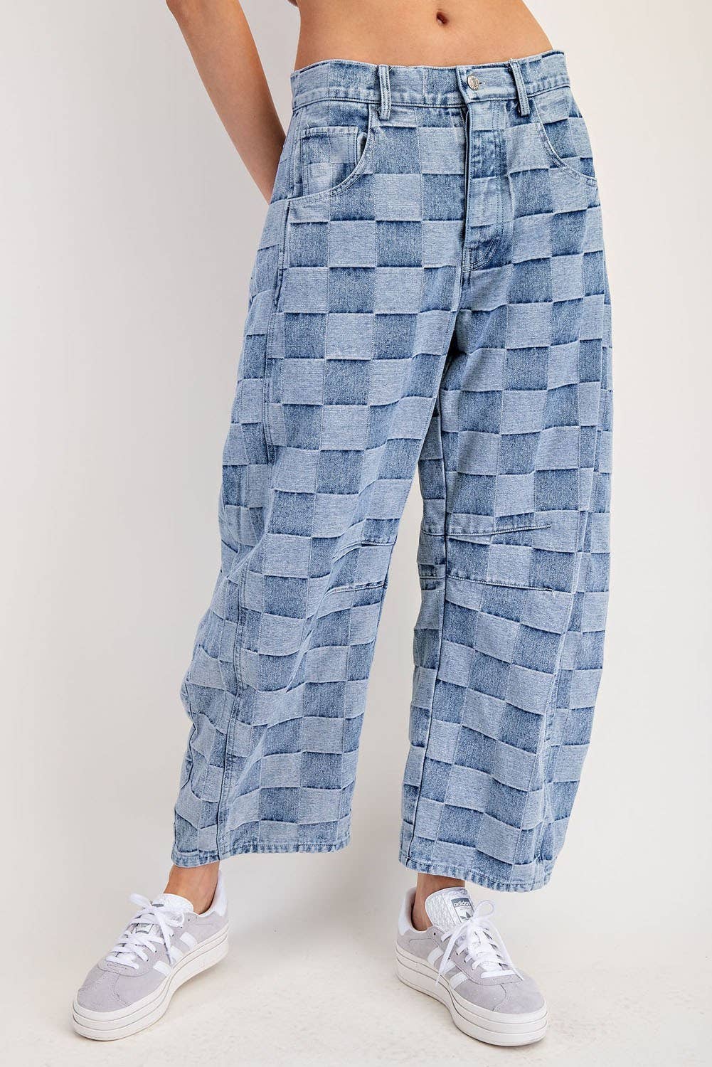 Pacific Beach Checkered Barrel Jeans