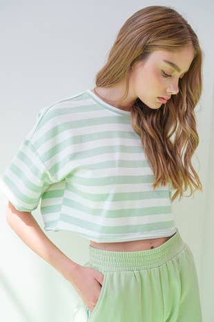 Mint to Be Striped Crop Tee