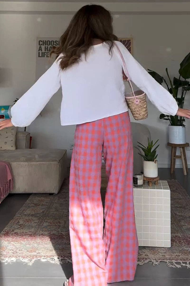 Bonfire Babe Wide Leg Checkered Pants