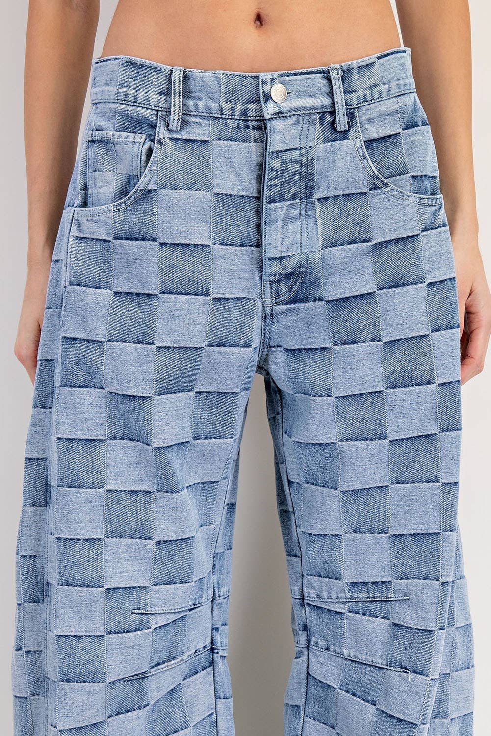 Pacific Beach Checkered Barrel Jeans