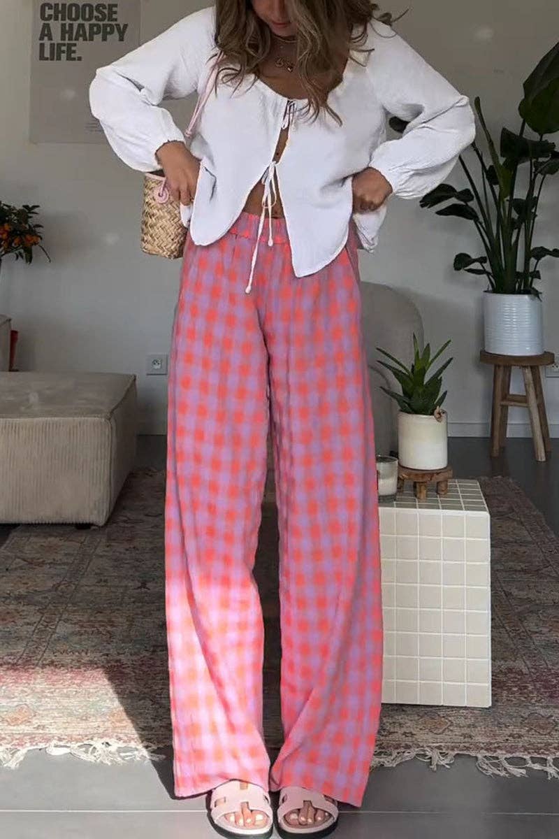 Bonfire Babe Wide Leg Checkered Pants