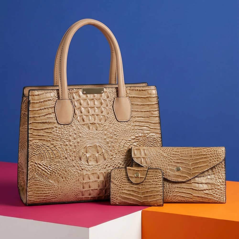 Coastal Luxe Croc 3-Piece Handbag Set