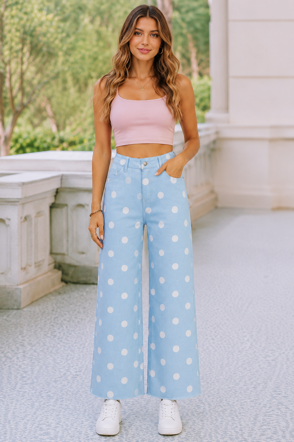 Blue Skies Polka Dot Wide Leg Jeans